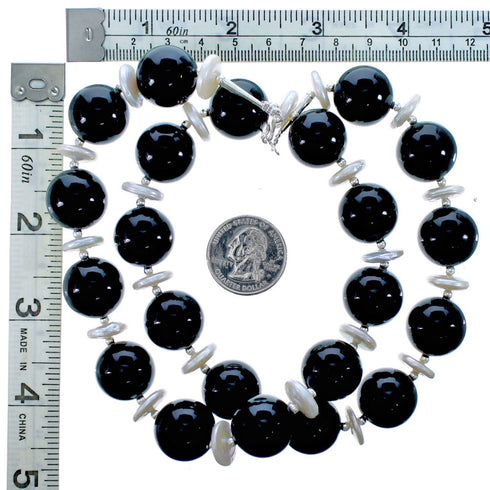 Onyx Fresh Water Pearl Sterling Silver Bead Necklace DX116855